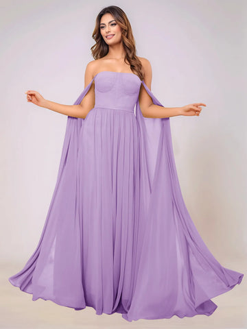 Sleeveless Chiffon Bridesmaid Dress With Drop Train