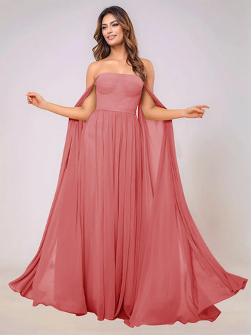 Sleeveless Chiffon Bridesmaid Dress With Drop Train