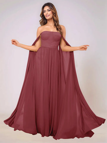 Sleeveless Chiffon Bridesmaid Dress With Drop Train