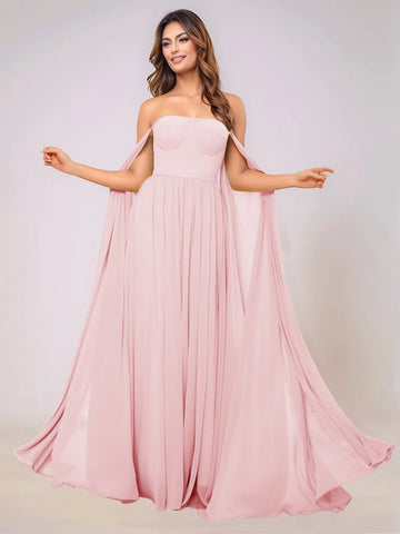 Sleeveless Chiffon Bridesmaid Dress With Drop Train