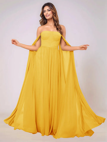 Sleeveless Chiffon Bridesmaid Dress With Drop Train