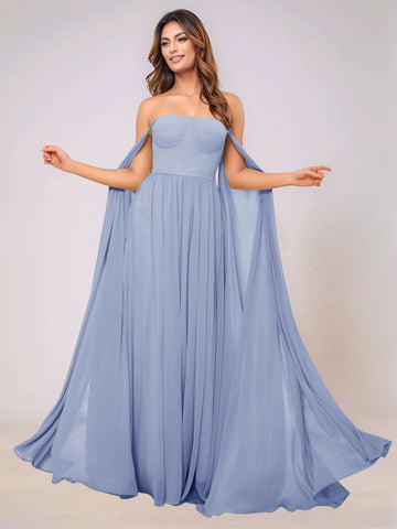 Sleeveless Chiffon Bridesmaid Dress With Drop Train