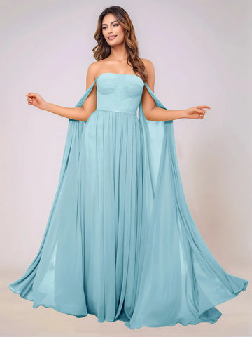 Sleeveless Chiffon Bridesmaid Dress With Drop Train