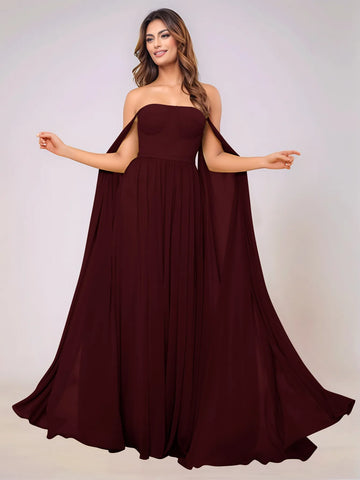 Sleeveless Chiffon Bridesmaid Dress With Drop Train