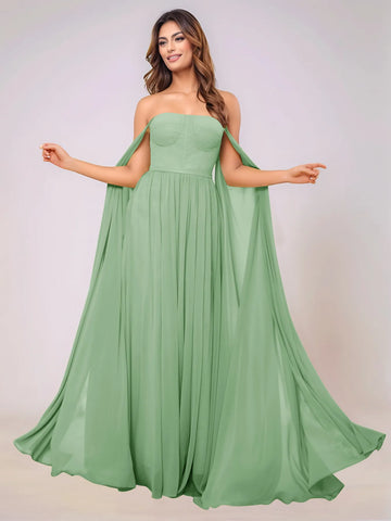 Sleeveless Chiffon Bridesmaid Dress With Drop Train