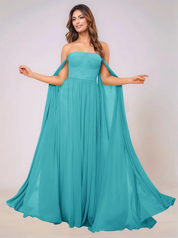 Sleeveless Chiffon Bridesmaid Dress With Drop Train