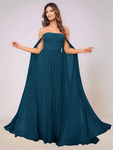 Sleeveless Chiffon Bridesmaid Dress With Drop Train