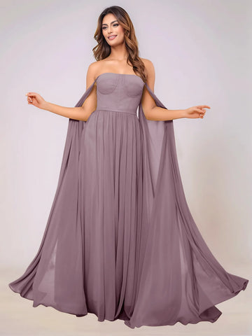 Sleeveless Chiffon Bridesmaid Dress With Drop Train