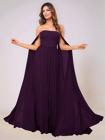 Sleeveless Chiffon Bridesmaid Dress With Drop Train