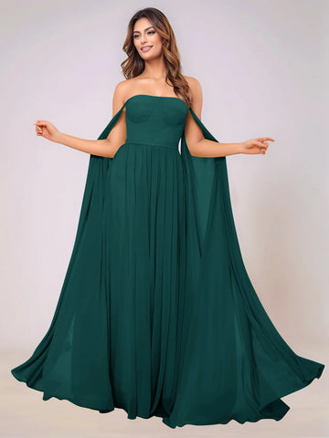 Sleeveless Chiffon Bridesmaid Dress With Drop Train