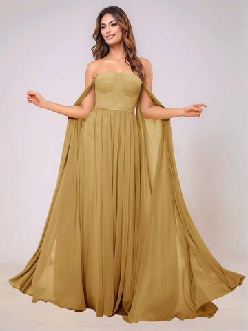 Sleeveless Chiffon Bridesmaid Dress With Drop Train