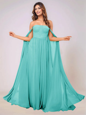 Sleeveless Chiffon Bridesmaid Dress With Drop Train