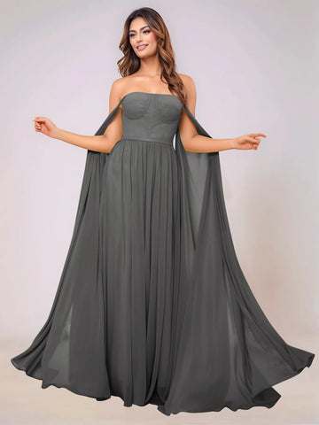 Sleeveless Chiffon Bridesmaid Dress With Drop Train