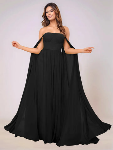 Sleeveless Chiffon Bridesmaid Dress With Drop Train