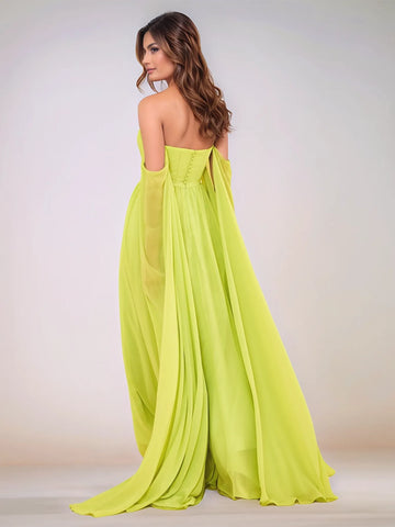 Sleeveless Chiffon Bridesmaid Dress With Drop Train
