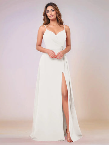 V-Neck Chiffon Drop Waist Bridesmaid Dress With Split
