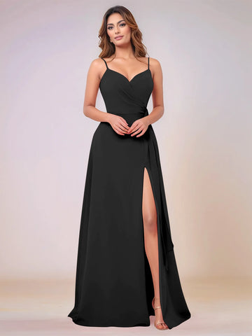 V-Neck Chiffon Drop Waist Bridesmaid Dress With Split