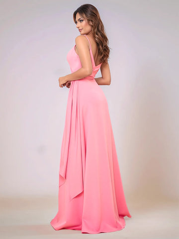 V-Neck Chiffon Drop Waist Bridesmaid Dress With Split