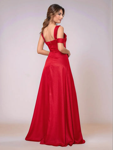 One Shoulder Sheath Slit Satin Bridesmaid Dress Zipper Back