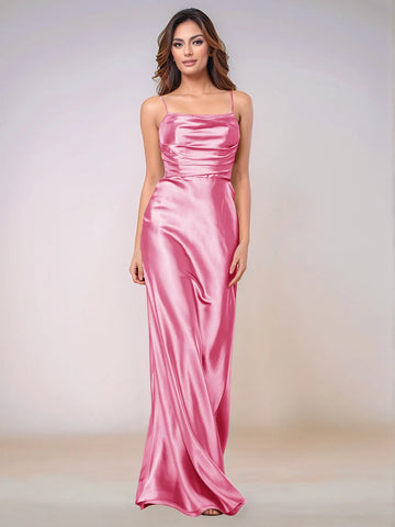 Square Spaghetti Strap Satin Sheath Bridesmaid Dress Zipper Back