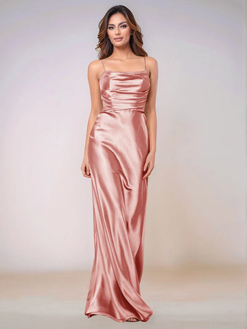Square Spaghetti Strap Satin Sheath Bridesmaid Dress Zipper Back