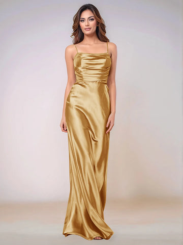 Square Spaghetti Strap Satin Sheath Bridesmaid Dress Zipper Back