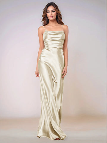 Square Spaghetti Strap Satin Sheath Bridesmaid Dress Zipper Back