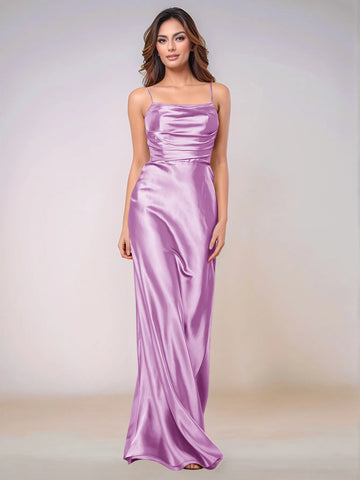 Square Spaghetti Strap Satin Sheath Bridesmaid Dress Zipper Back