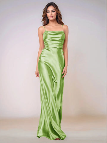 Square Spaghetti Strap Satin Sheath Bridesmaid Dress Zipper Back
