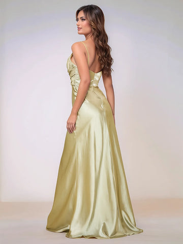 Square Spaghetti Strap Satin Sheath Bridesmaid Dress Zipper Back