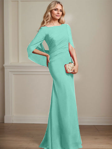 Trompete/Meerjungfrau U-Boot-Ausschnitt Bodenlang Chiffon Mutter der Braut Kleid Mit Plissee