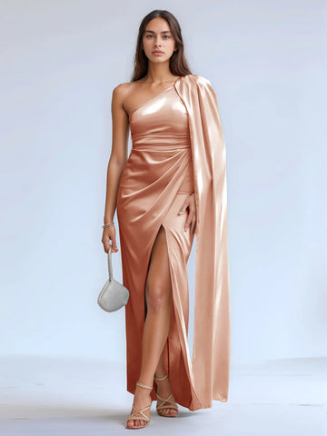 Elegant Asymmetrical Bridesmaid Dress with Drop Train