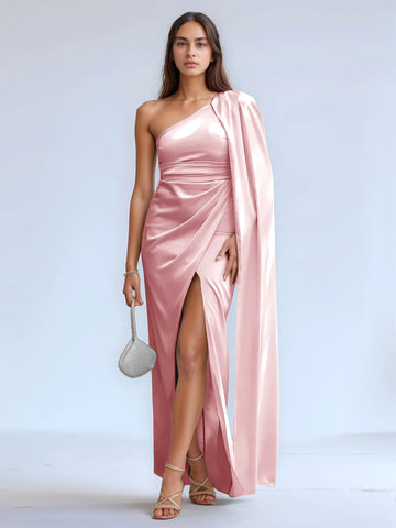 Elegant Asymmetrical Bridesmaid Dress with Drop Train