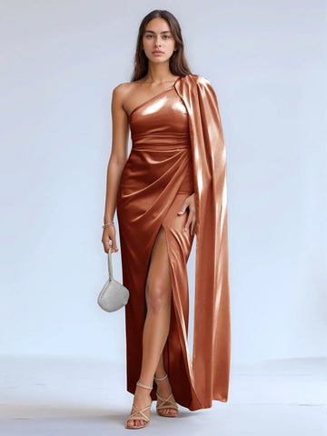 Elegant Asymmetrical Bridesmaid Dress with Drop Train