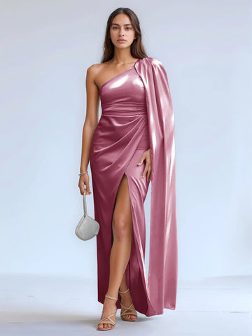 Elegant Asymmetrical Bridesmaid Dress with Drop Train