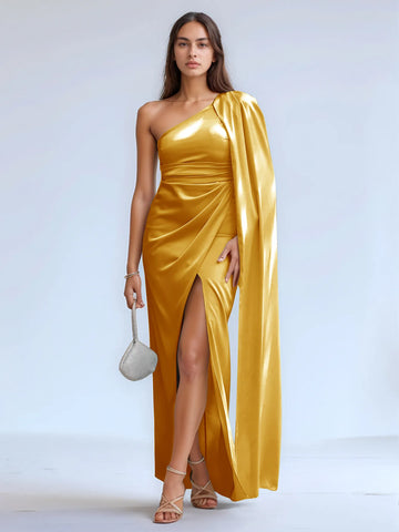 Elegant Asymmetrical Bridesmaid Dress with Drop Train