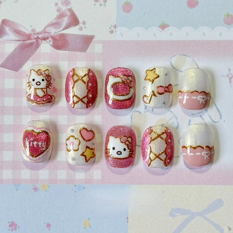 Kitty Cat Dancing BalletCarefully designed pure handmade press-on gel nails