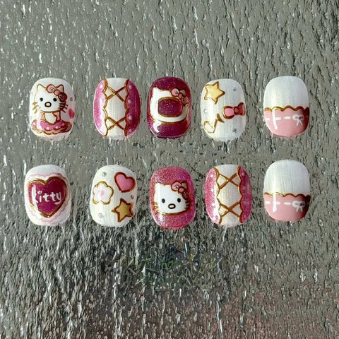 Kitty Cat Dancing BalletCarefully designed pure handmade press-on gel nails