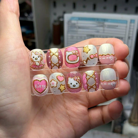 Kitty Cat Dancing BalletCarefully designed pure handmade press-on gel nails