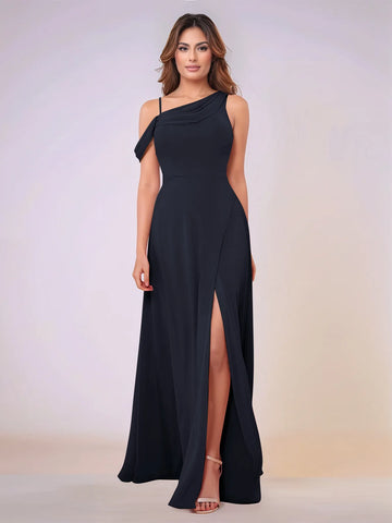 Asymmetrical Neck One Shoulder Chiffon Bridesmaid Dress With Split