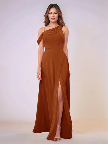 Asymmetrical Neck One Shoulder Chiffon Bridesmaid Dress With Split