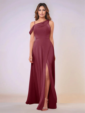 Asymmetrical Neck One Shoulder Chiffon Bridesmaid Dress With Split