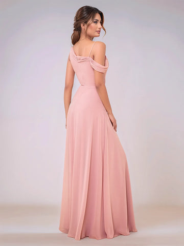 Asymmetrical Neck One Shoulder Chiffon Bridesmaid Dress With Split