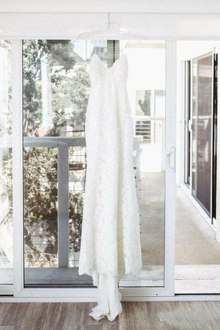 Lace Mermaid Spaghetti Straps V-neck Backless Beach Wedding Dresses