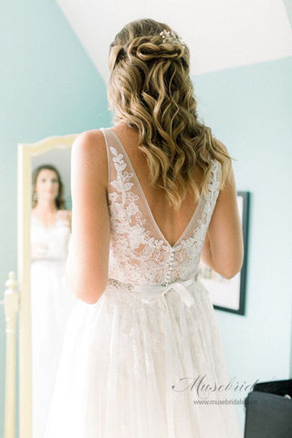 Lace Wedding Dresses with Court Train,Custom Made Wedding Gown