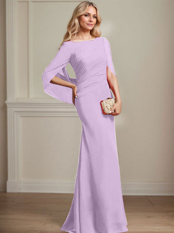 Trompete/Meerjungfrau U-Boot-Ausschnitt Bodenlang Chiffon Mutter der Braut Kleid Mit Plissee