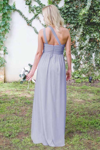 Lavender Chiffon Open Back One-Shoulder Long Bridesmaid Dresses