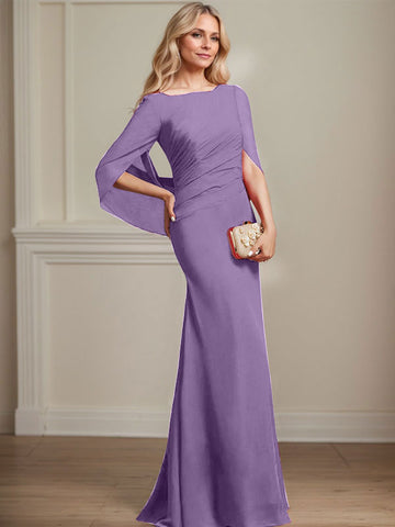 Trompete/Meerjungfrau U-Boot-Ausschnitt Bodenlang Chiffon Mutter der Braut Kleid Mit Plissee
