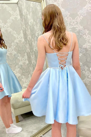 Satin Cheap Homecoming Dresses, Beaded Short Party Dresses