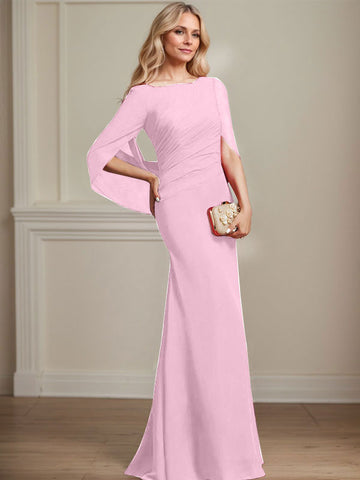 Trompete/Meerjungfrau U-Boot-Ausschnitt Bodenlang Chiffon Mutter der Braut Kleid Mit Plissee